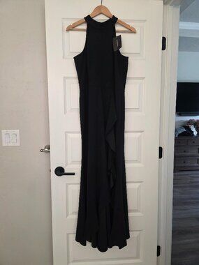 WOOSEA Women's High Neck Split Bodycon Mermaid Evening Cocktail Long Dress Black